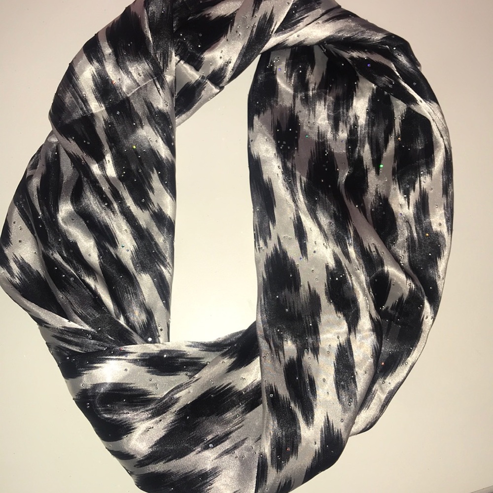 Zebra Print Loop Scarf with Gems: Never Worn